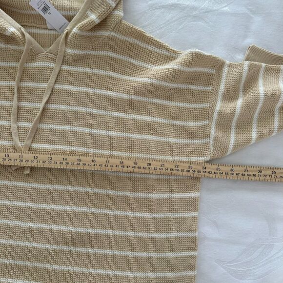 Gap Women's Hooded Sweater Size XL Waffle Knit Carmel White Stripe Beach - Picture 4 of 9